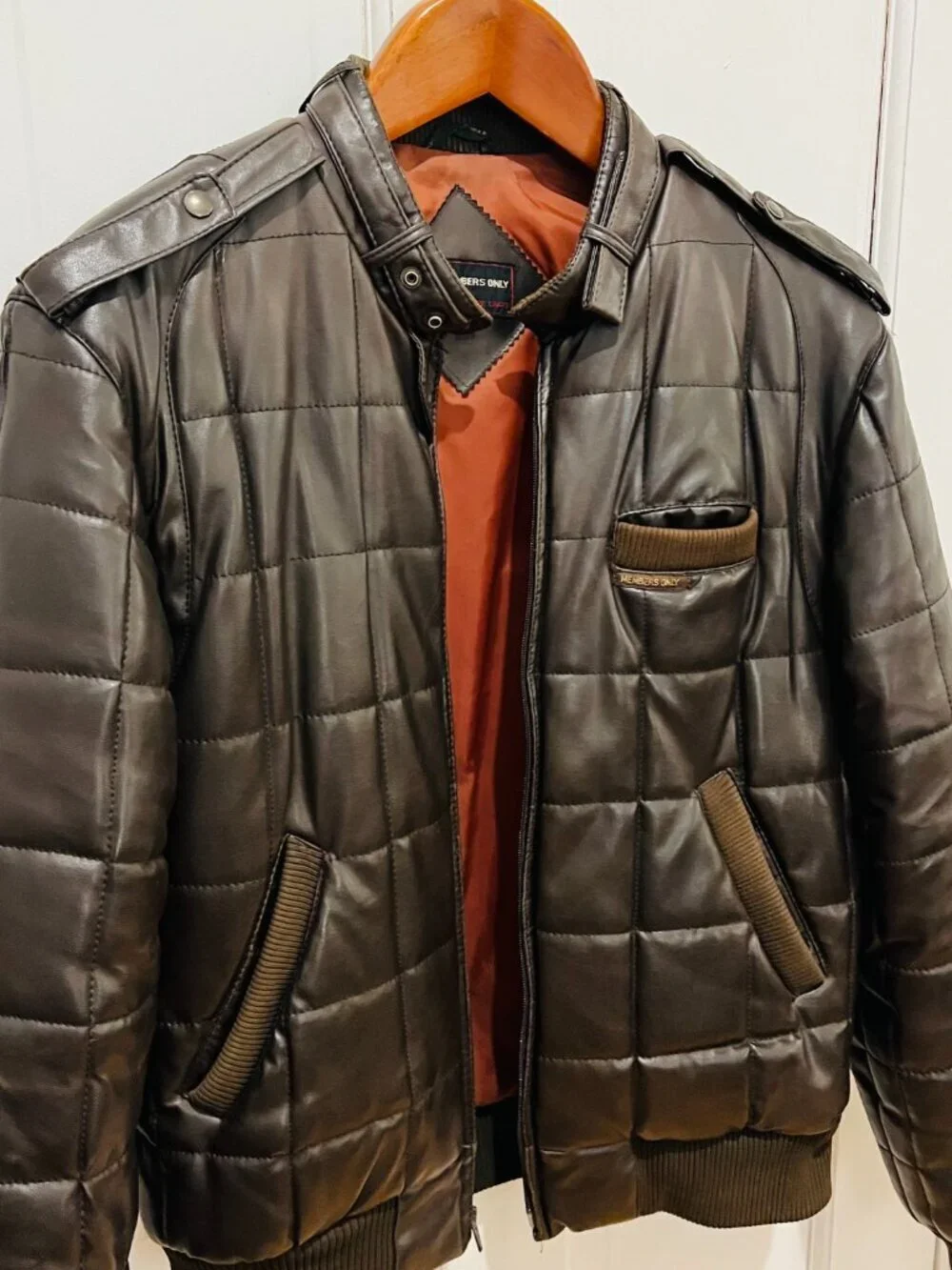 Members Only Leather Cafe Racer Jacket Men 40 VTG 80s Brown Quilted
